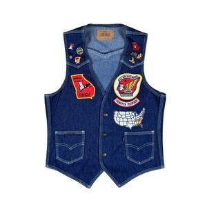 Vintage Levi's Big E Blue Tab Denim Moto Vest S Gold Wing Road Riders 70s‎ 80s